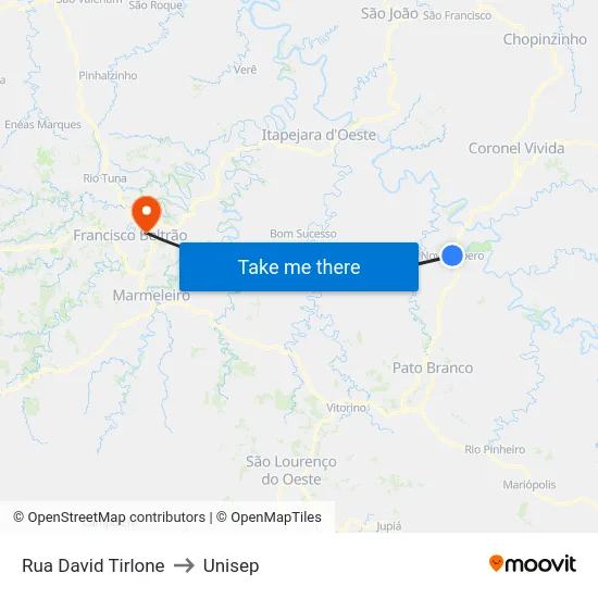 Rua David Tirlone to Unisep map