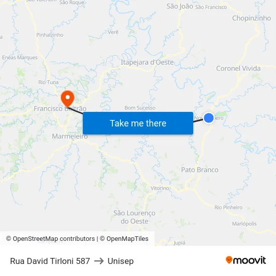 Rua David Tirloni 587 to Unisep map