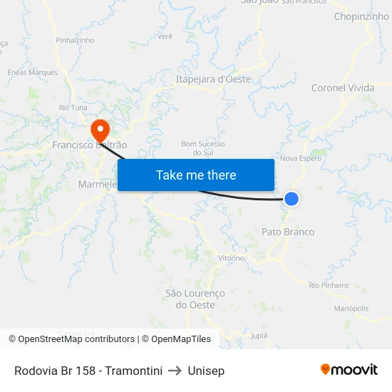 Rodovia Br 158 - Tramontini to Unisep map