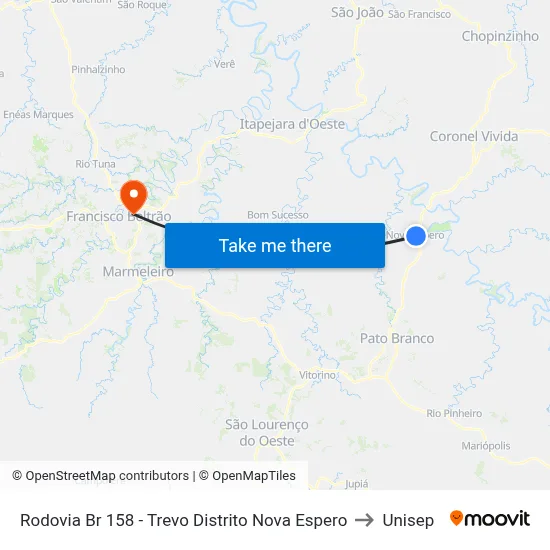 Rodovia Br 158 - Trevo Distrito Nova Espero to Unisep map