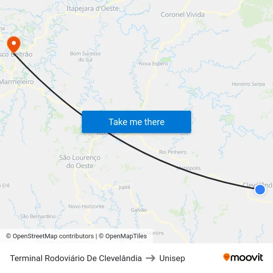 Terminal Rodoviário De Clevelândia to Unisep map