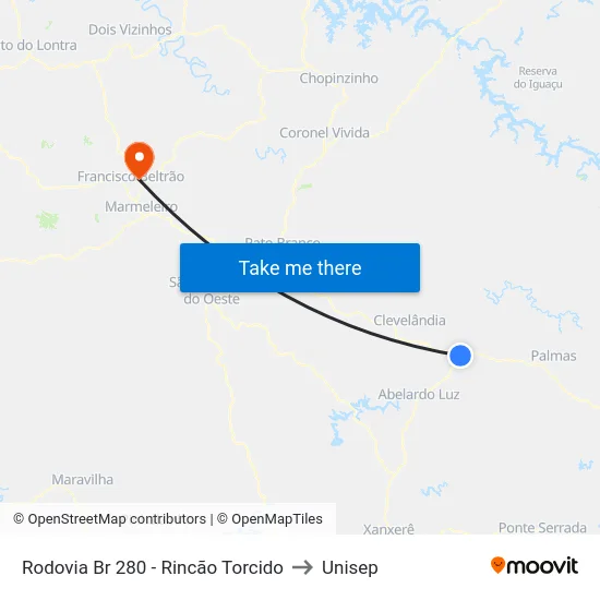 Rodovia Br 280 - Rincão Torcido to Unisep map