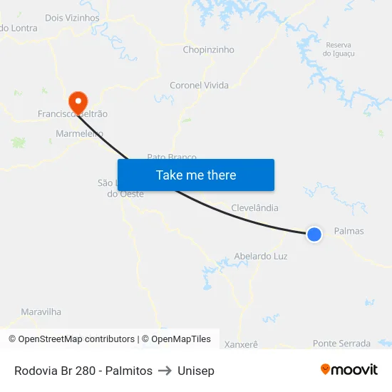 Rodovia Br 280 - Palmitos to Unisep map