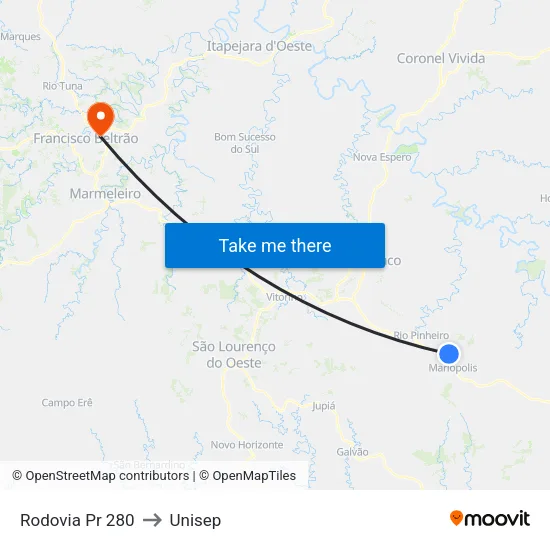 Rodovia Pr 280 to Unisep map