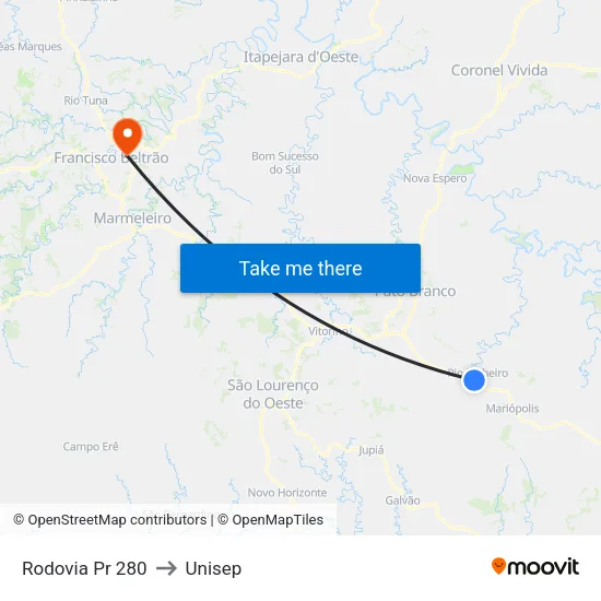 Rodovia Pr 280 to Unisep map