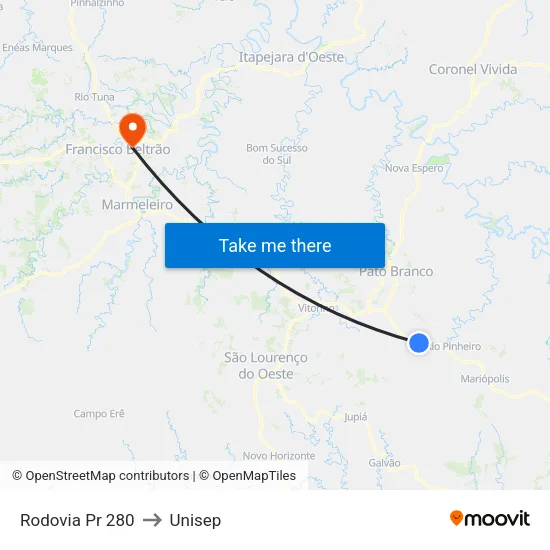Rodovia Pr 280 to Unisep map