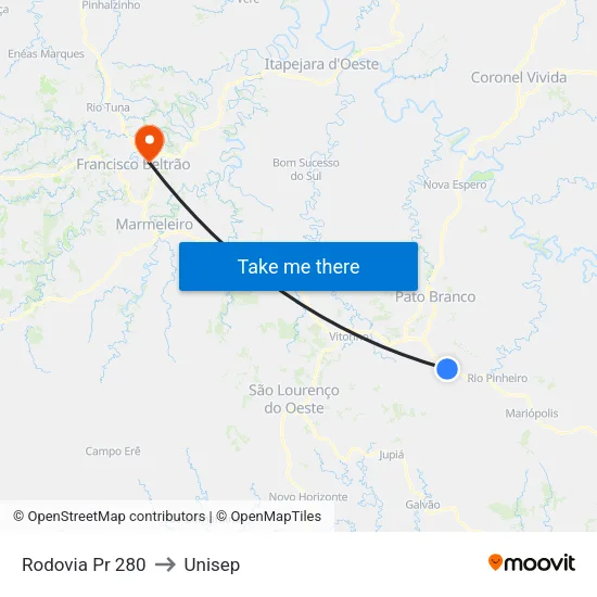 Rodovia Pr 280 to Unisep map