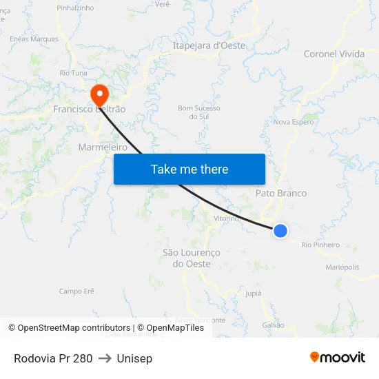 Rodovia Pr 280 to Unisep map
