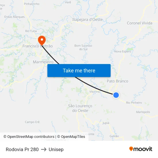 Rodovia Pr 280 to Unisep map