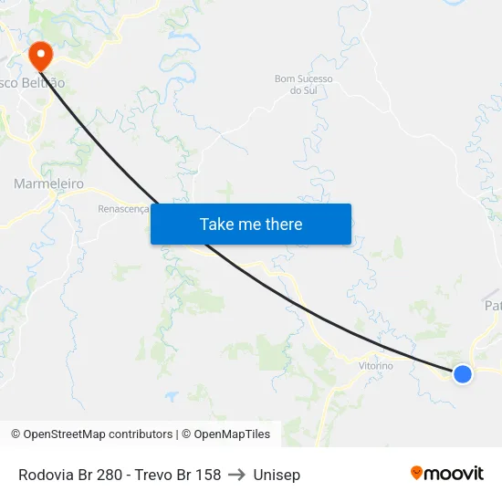 Rodovia Br 280 - Trevo Br 158 to Unisep map