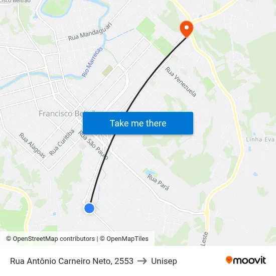 Rua Antônio Carneiro Neto, 2553 to Unisep map