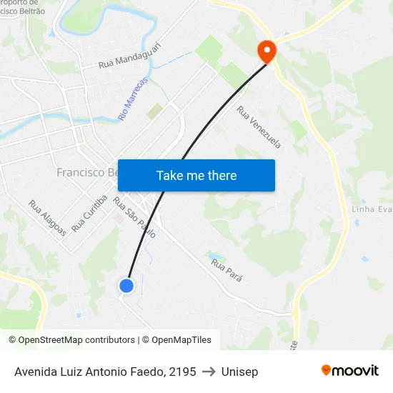 Avenida Luiz Antonio Faedo, 2195 to Unisep map