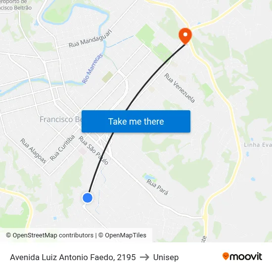 Avenida Luiz Antonio Faedo, 2195 to Unisep map