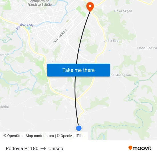 Rodovia Pr 180 to Unisep map
