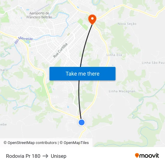 Rodovia Pr 180 to Unisep map