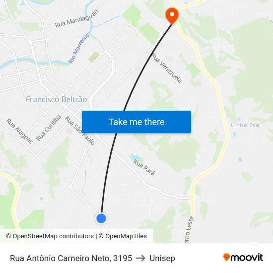 Rua Antônio Carneiro Neto, 3195 to Unisep map
