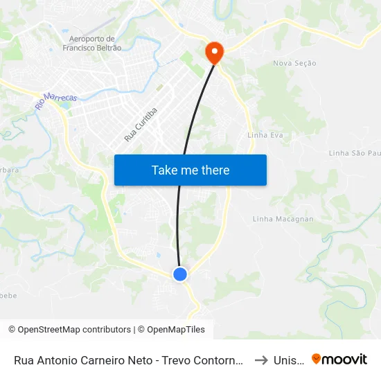 Rua Antonio Carneiro Neto - Trevo Contorno Leste to Unisep map