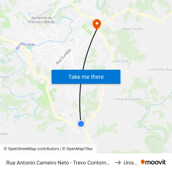 Rua Antonio Carneiro Neto - Trevo Contorno Leste to Unisep map