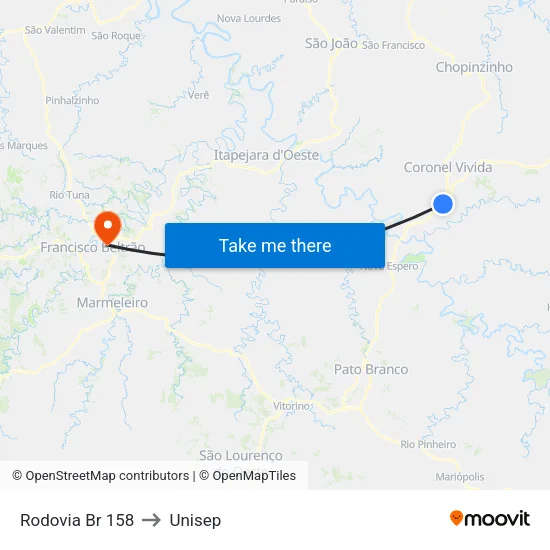 Rodovia Br 158 to Unisep map