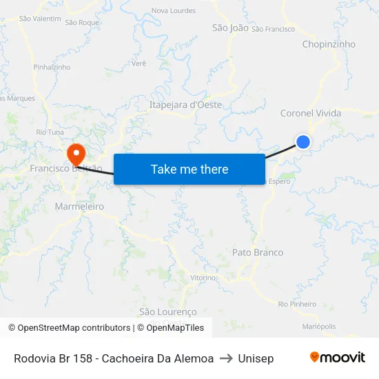 Rodovia Br 158 - Cachoeira Da Alemoa to Unisep map