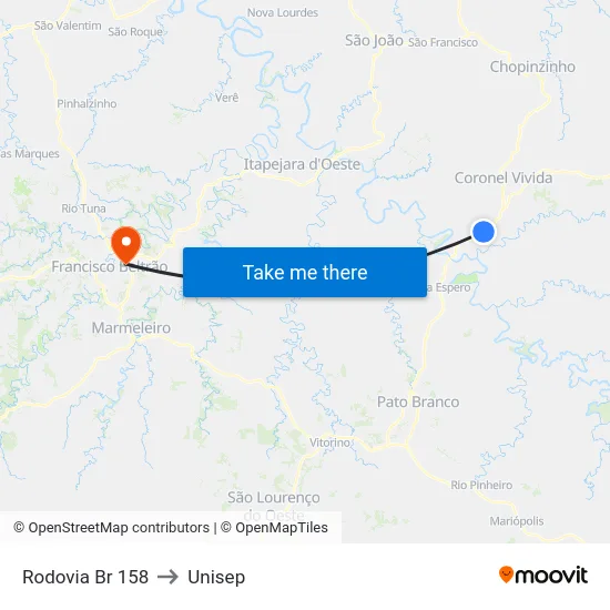 Rodovia Br 158 to Unisep map