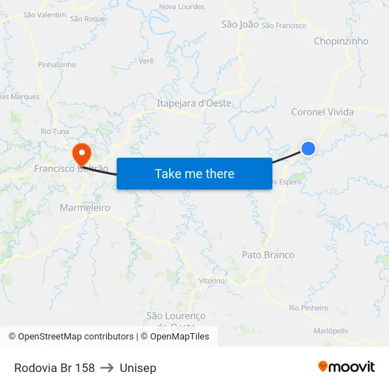 Rodovia Br 158 to Unisep map