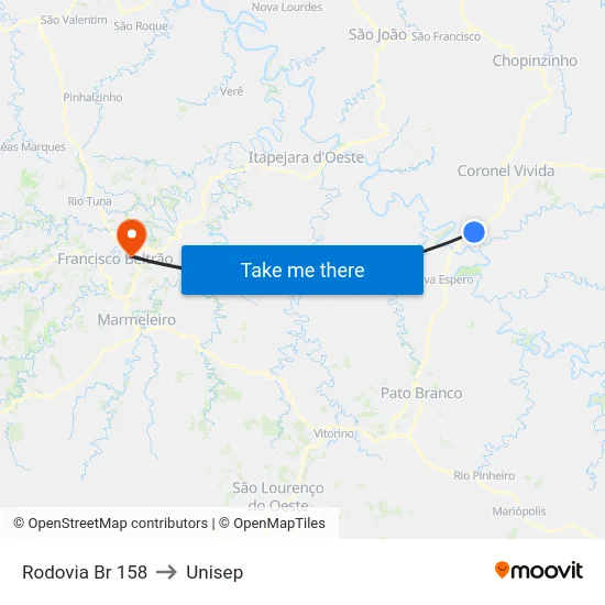 Rodovia Br 158 to Unisep map