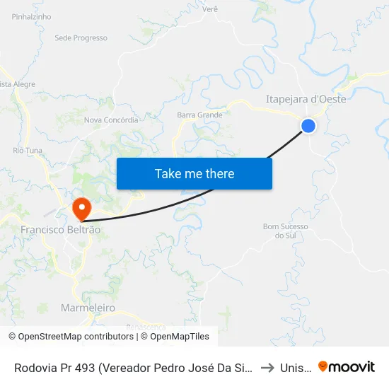 Rodovia Pr 493 (Vereador Pedro José Da Silva) 385 to Unisep map