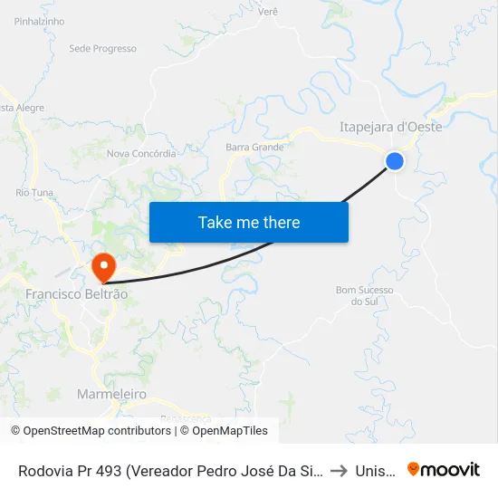 Rodovia Pr 493 (Vereador Pedro José Da Silva) to Unisep map