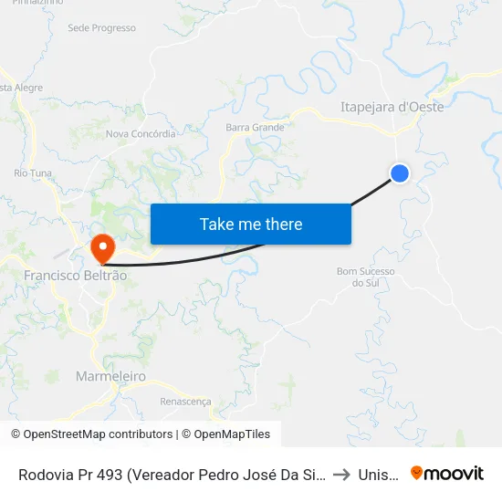 Rodovia Pr 493 (Vereador Pedro José Da Silva) to Unisep map
