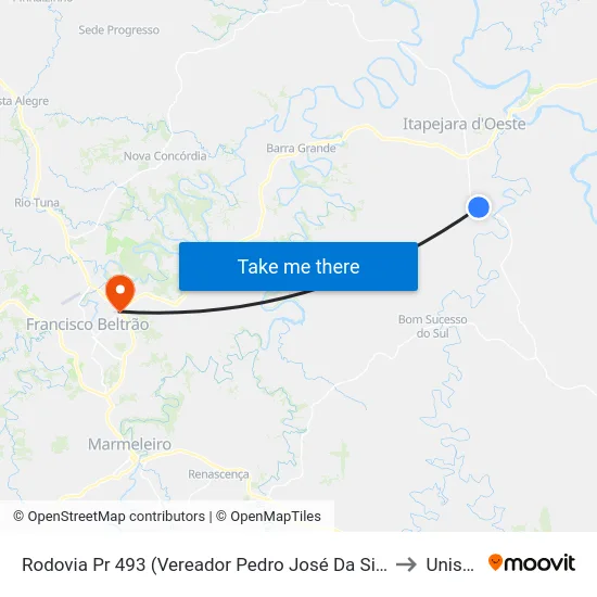 Rodovia Pr 493 (Vereador Pedro José Da Silva) to Unisep map