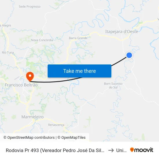 Rodovia Pr 493 (Vereador Pedro José Da Silva) - Rio Vitorino to Unisep map