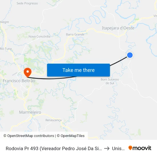 Rodovia Pr 493 (Vereador Pedro José Da Silva) to Unisep map