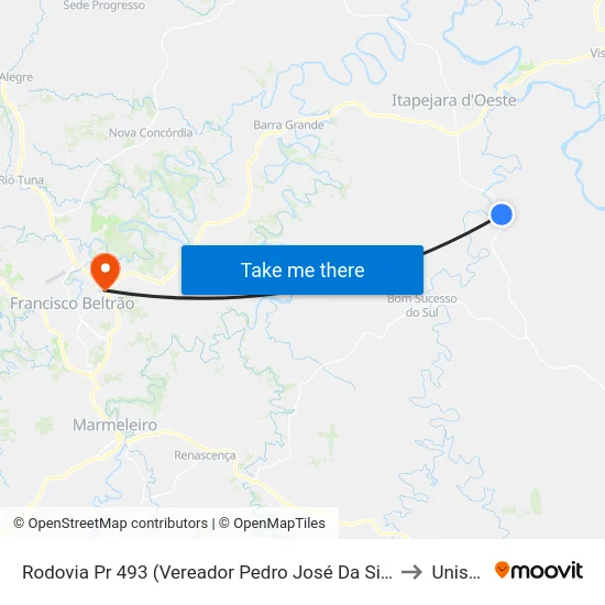 Rodovia Pr 493 (Vereador Pedro José Da Silva) to Unisep map