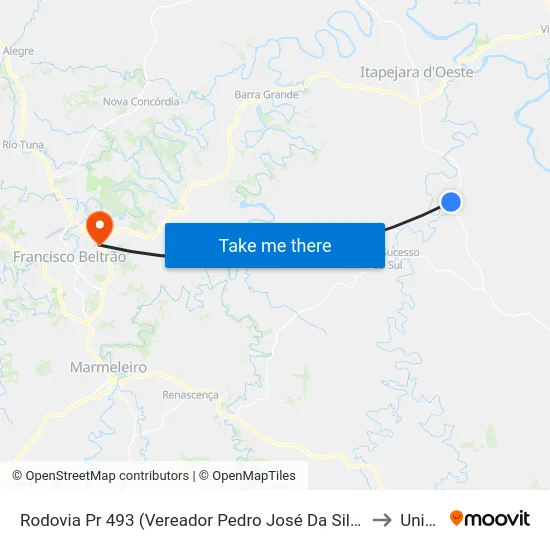 Rodovia Pr 493 (Vereador Pedro José Da Silva) - Ipiranga to Unisep map