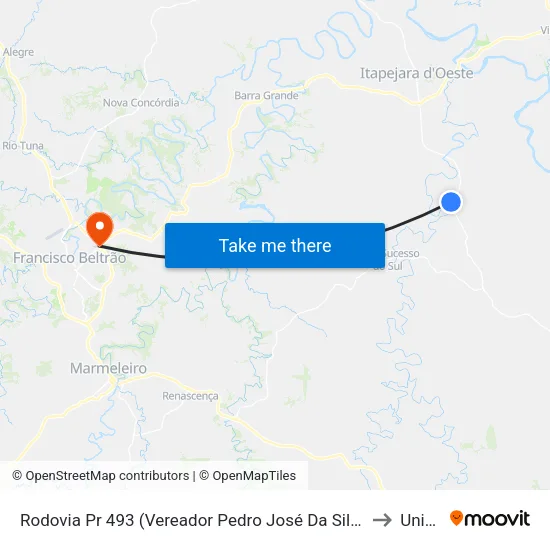 Rodovia Pr 493 (Vereador Pedro José Da Silva) - Ipiranga to Unisep map