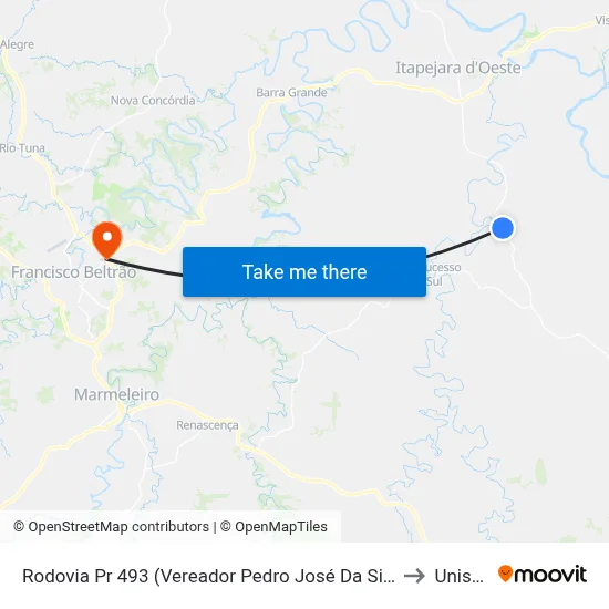 Rodovia Pr 493 (Vereador Pedro José Da Silva) to Unisep map
