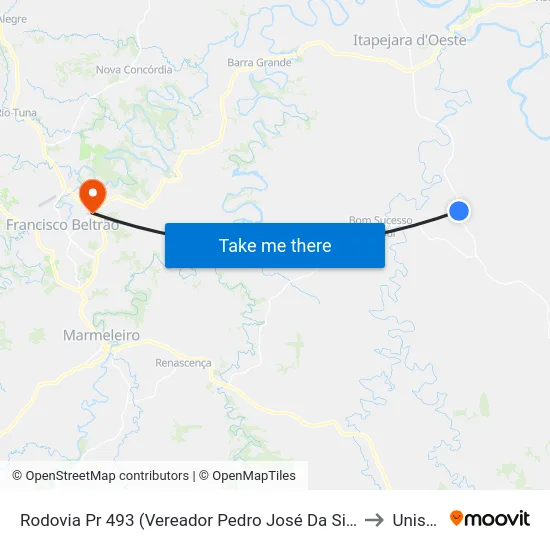 Rodovia Pr 493 (Vereador Pedro José Da Silva) to Unisep map