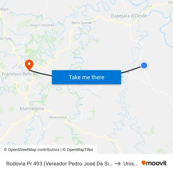 Rodovia Pr 493 (Vereador Pedro José Da Silva) to Unisep map