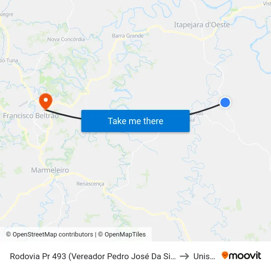 Rodovia Pr 493 (Vereador Pedro José Da Silva) to Unisep map