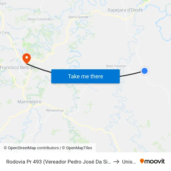 Rodovia Pr 493 (Vereador Pedro José Da Silva) to Unisep map