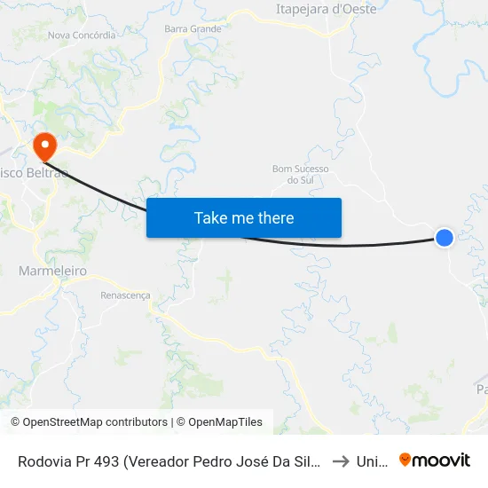 Rodovia Pr 493 (Vereador Pedro José Da Silva) - Vila Bonita to Unisep map