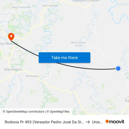 Rodovia Pr 493 (Vereador Pedro José Da Silva) to Unisep map