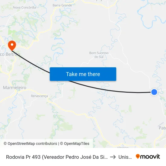 Rodovia Pr 493 (Vereador Pedro José Da Silva) to Unisep map