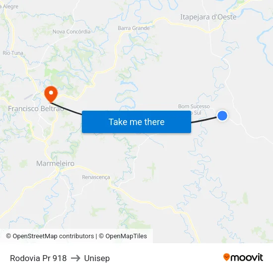 Rodovia Pr 918 to Unisep map
