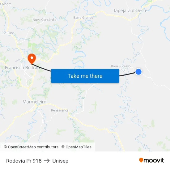 Rodovia Pr 918 to Unisep map