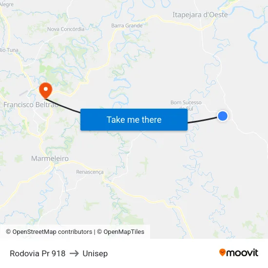 Rodovia Pr 918 to Unisep map