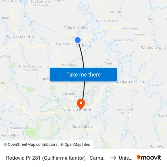 Rodovia Pr 281 (Guilherme Kantor) - Camagril to Unisep map