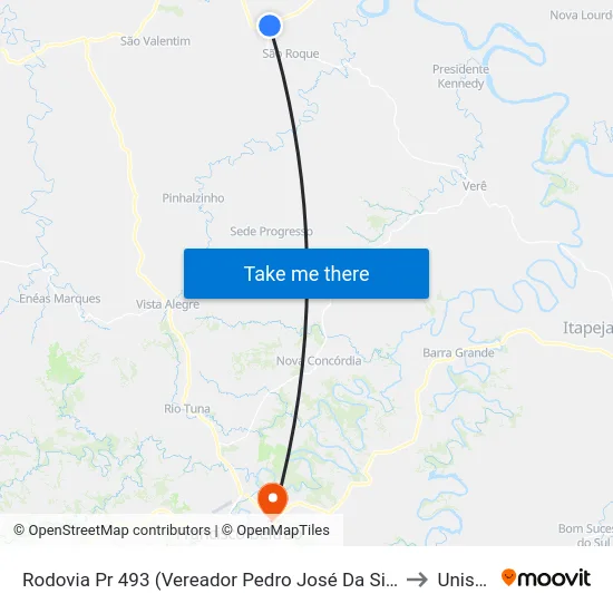 Rodovia Pr 493 (Vereador Pedro José Da Silva) to Unisep map