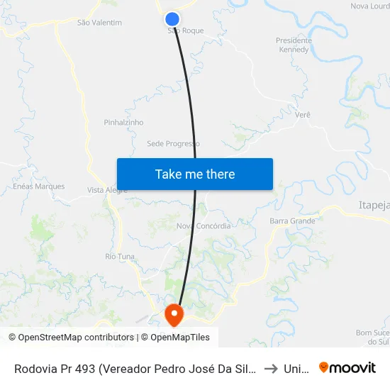 Rodovia Pr 493 (Vereador Pedro José Da Silva) - Nutripar to Unisep map